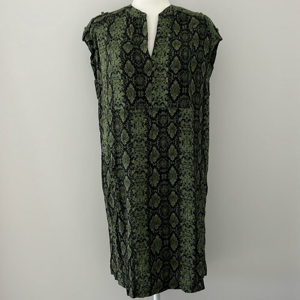 BY ANTHROPOLOGIE Rachel snakeskin print tunic shift dress green black XS